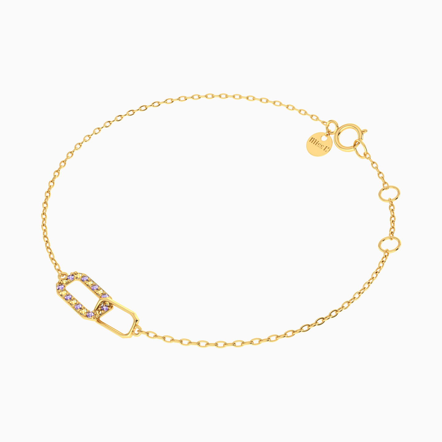 Rectangle Shaped Colored Stones Chain Bracelet in 18K Gold - 2