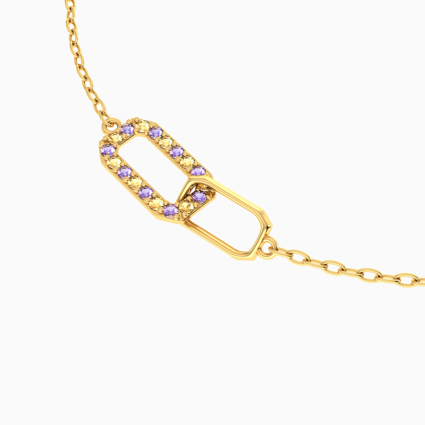 Rectangle Shaped Colored Stones Chain Bracelet in 18K Gold - 3