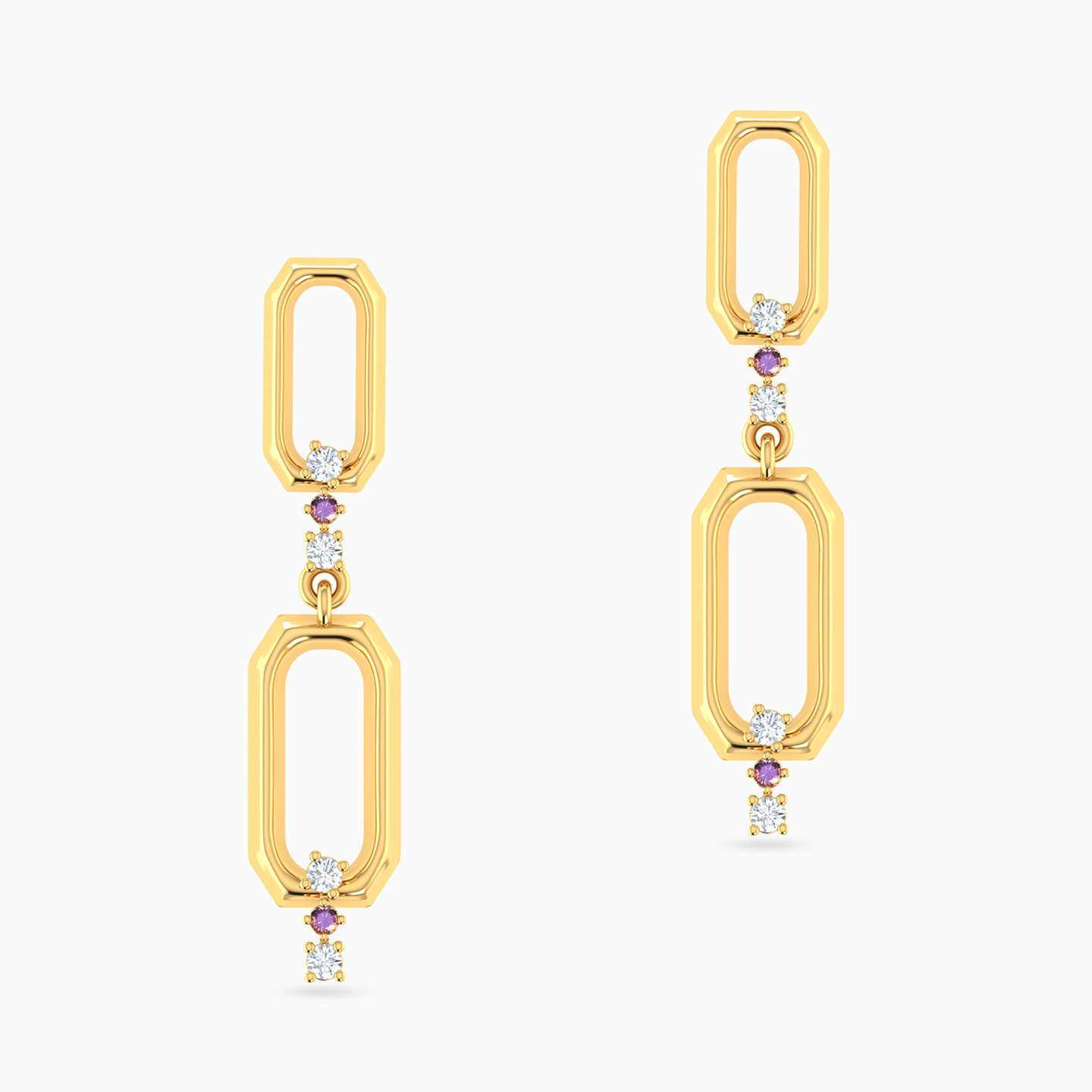 Rectangle Shaped Colored Stones Drop Earrings in 18K Gold