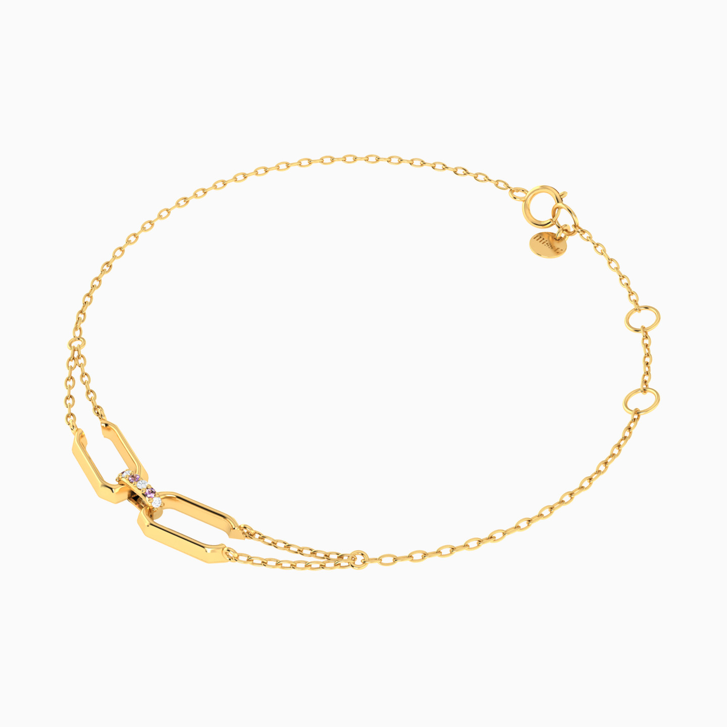 Rectangle Shaped Colored Stones Chain Bracelet in 18K Gold - 2