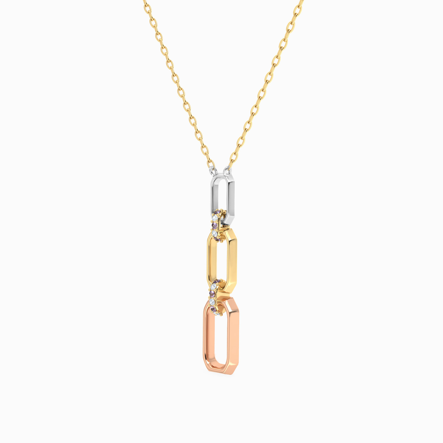 Rectangle Shaped Colored Stones Pendant with 18K Gold Chain - 2