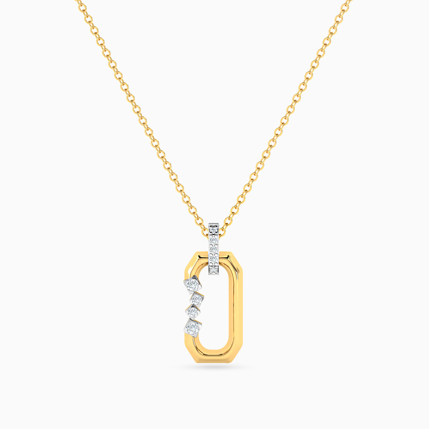 Rectangle Shaped Cubic Zirconia Pendant with 18K Gold Chain