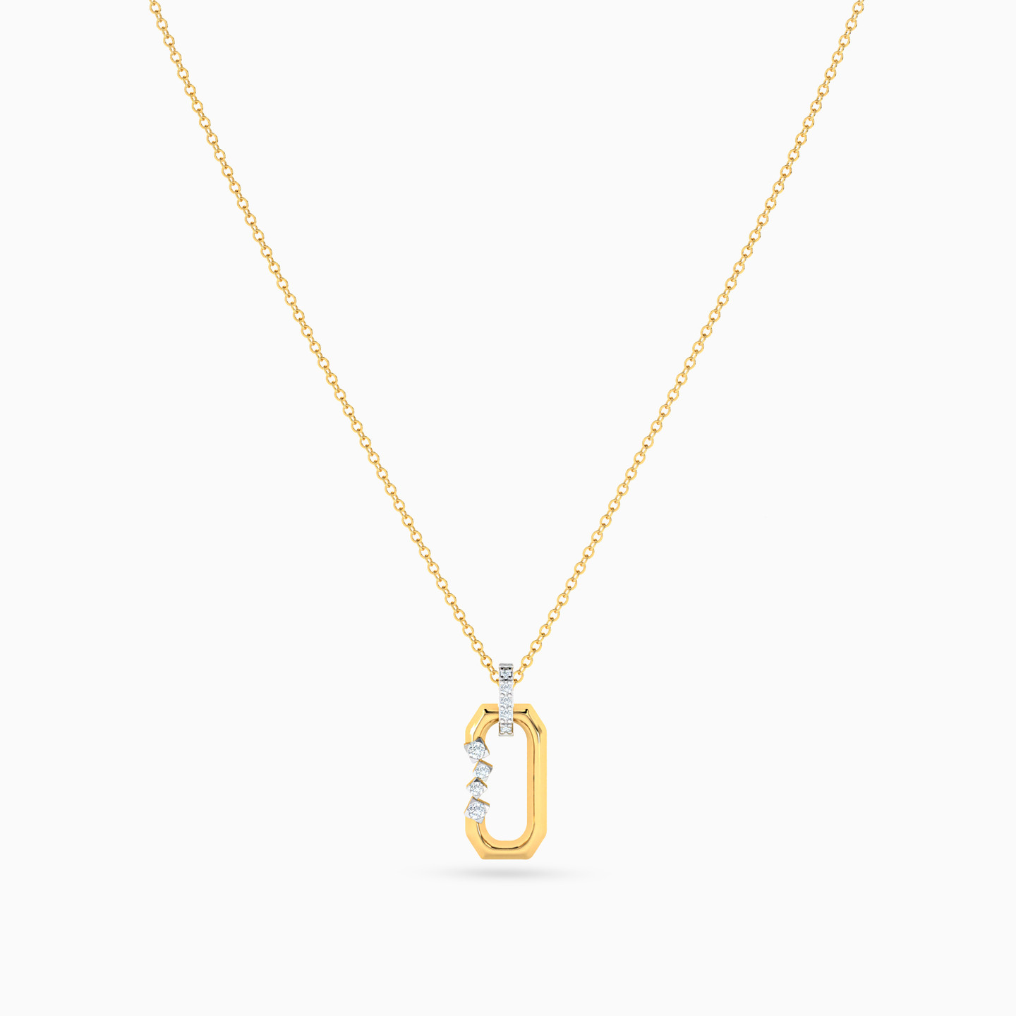 Rectangle Shaped Cubic Zirconia Pendant with 18K Gold Chain - 3