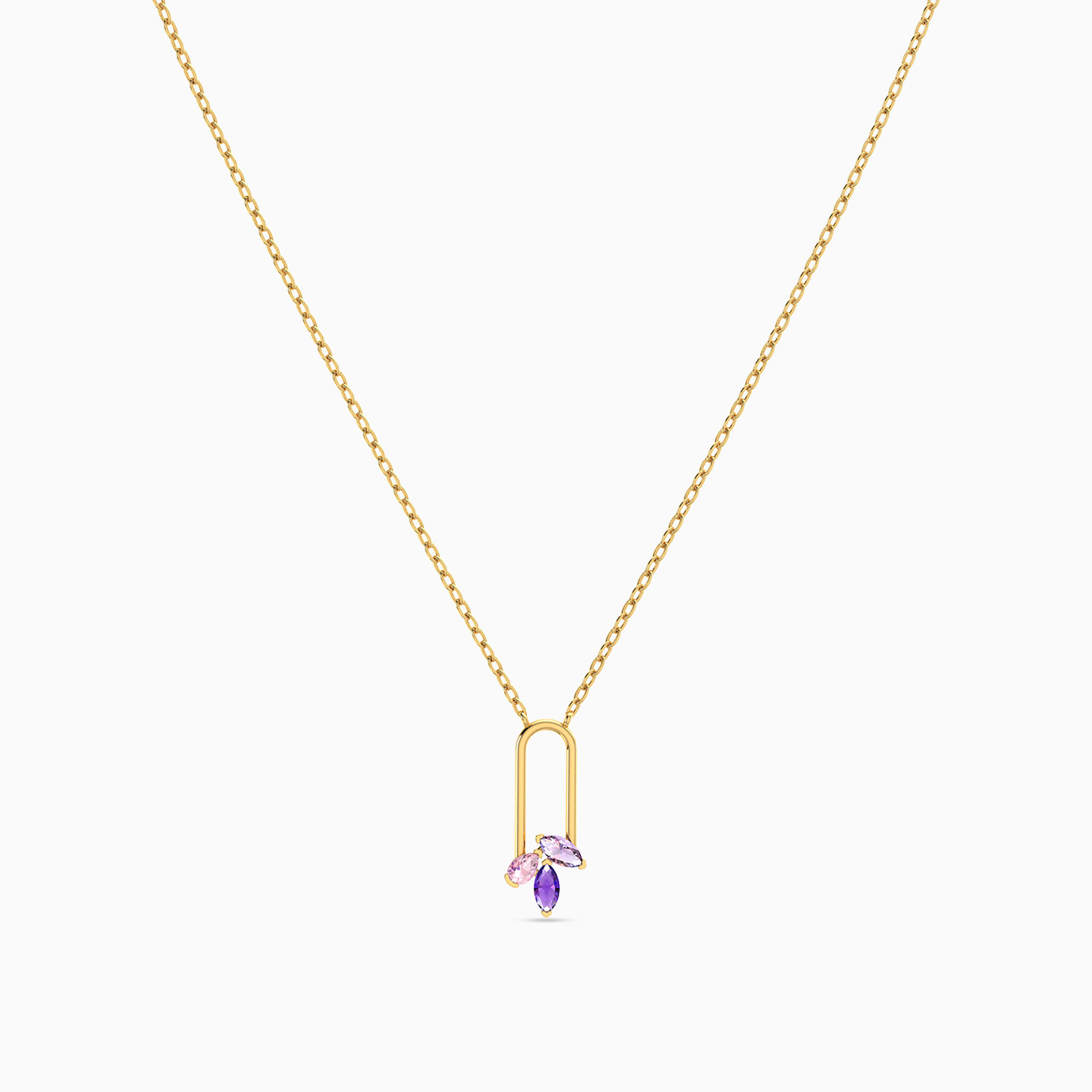 سلسلة ذهب بيضاوية عيار 18 قيراط مزينة بحجر بنفسجي - 3 سلسلة ذهب بيضاوية عيار 18 قيراط مزينة بحجر بنفسجي - 3