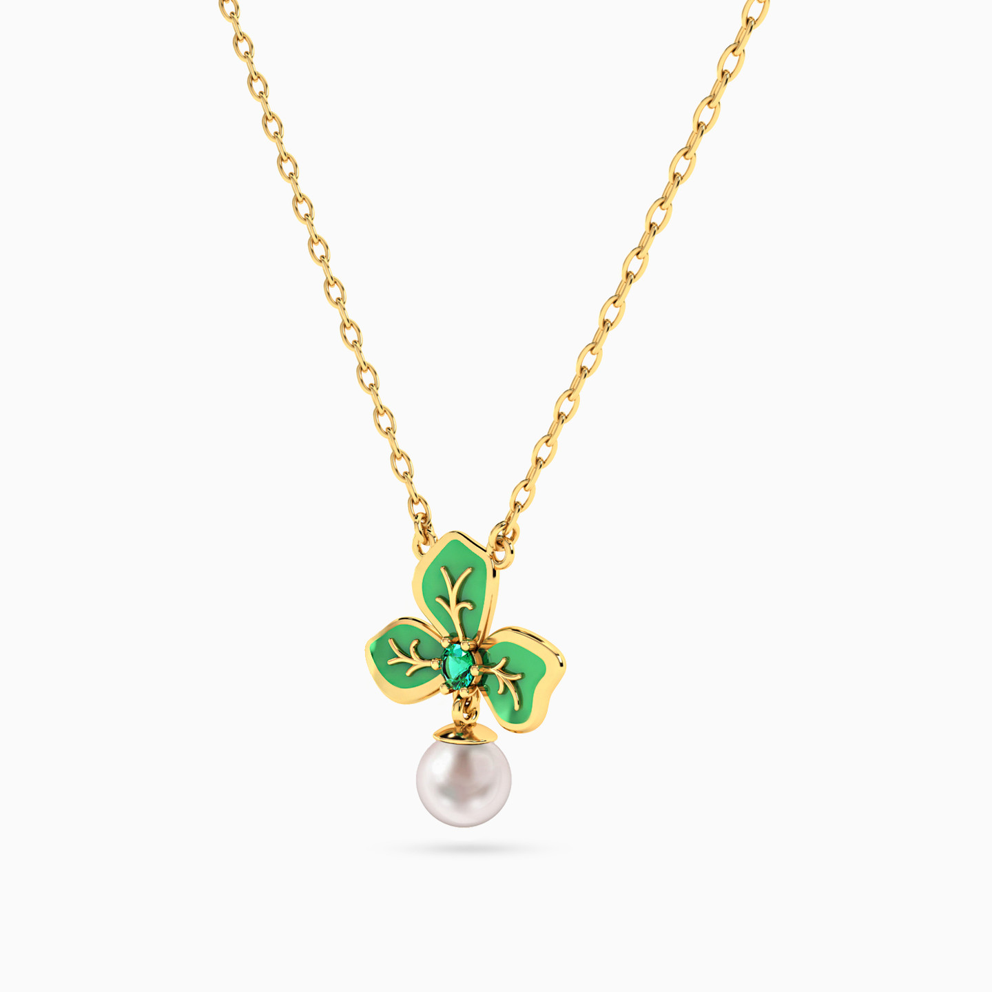 Flower Green Stones Necklace in 18K Gold - 2