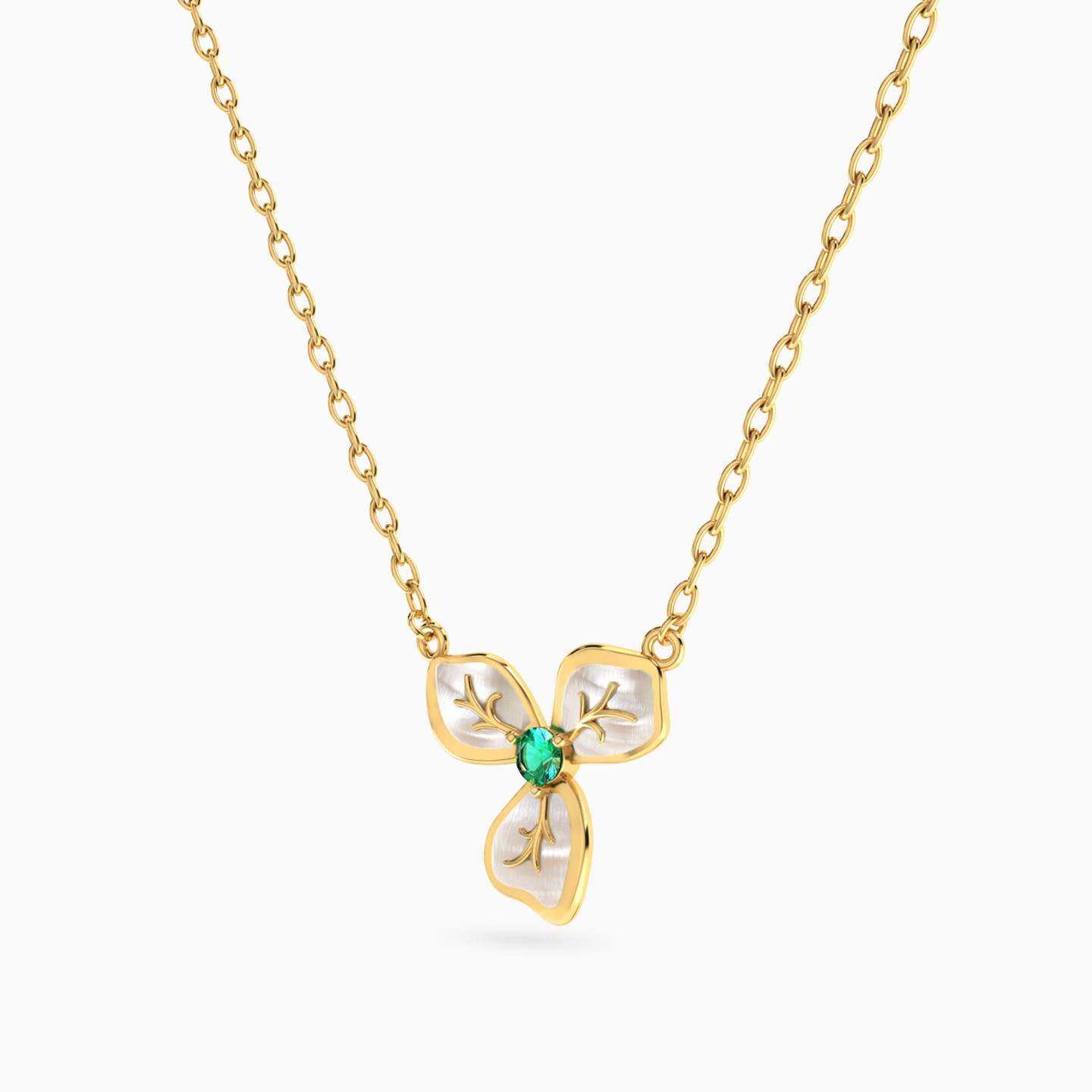 Flower Green Stones Necklace in 18K Gold - 2 Flower Green Stones Necklace in 18K Gold - 2