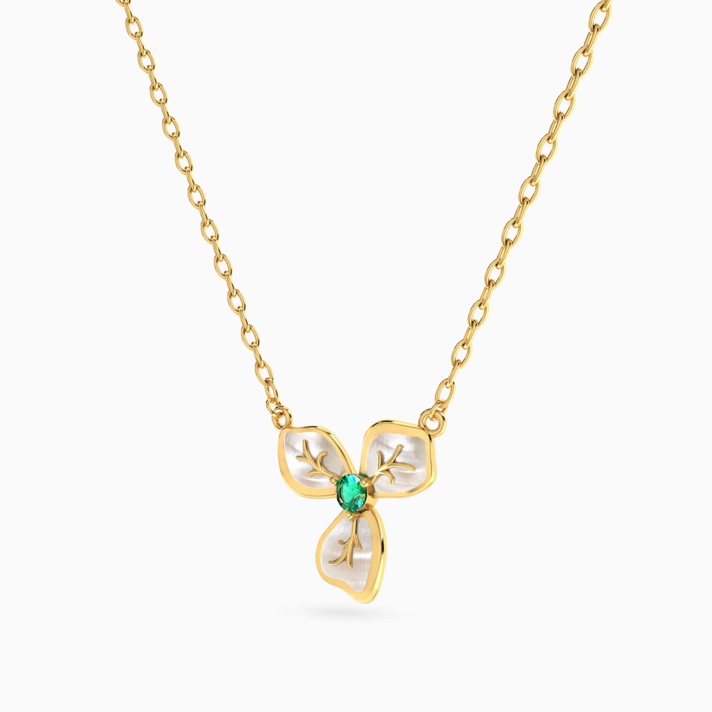 Flower Shaped Colored Stones Pendant with 18K Gold Chain - 2