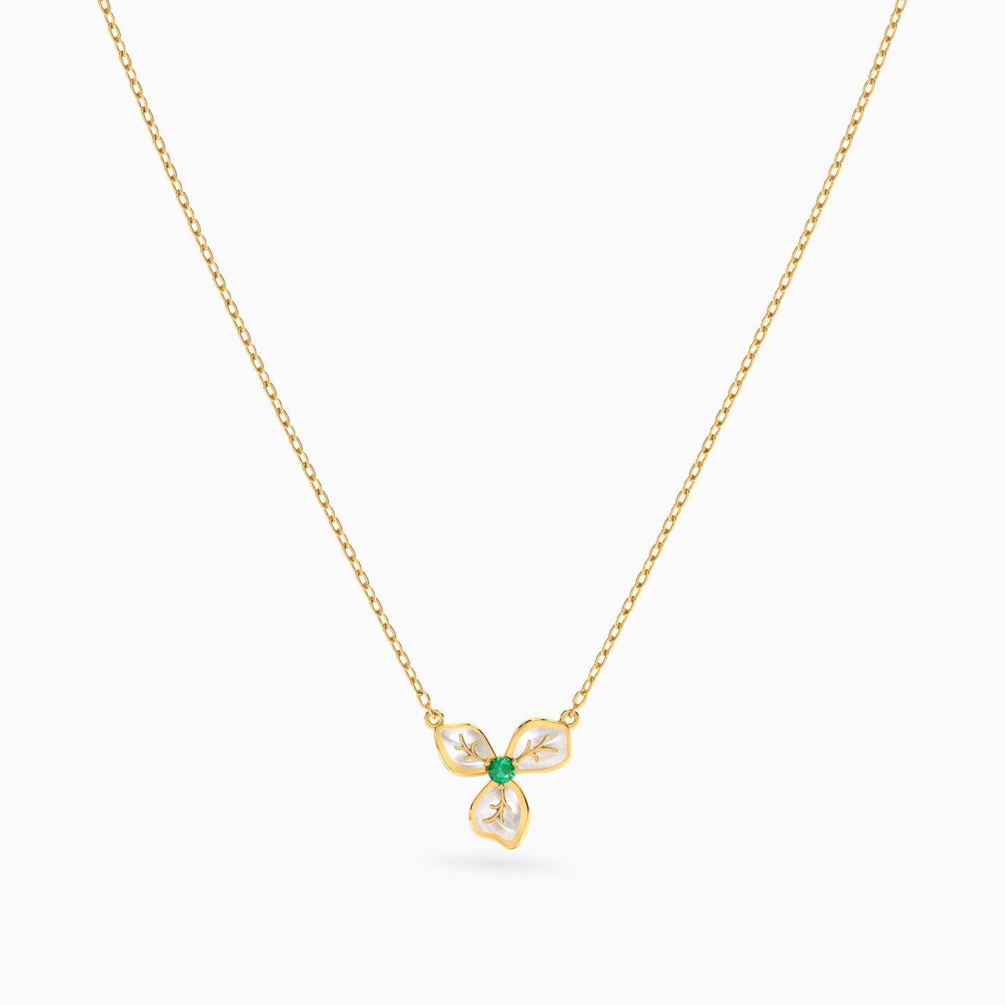 Flower Shaped Colored Stones Pendant with 18K Gold Chain - 3