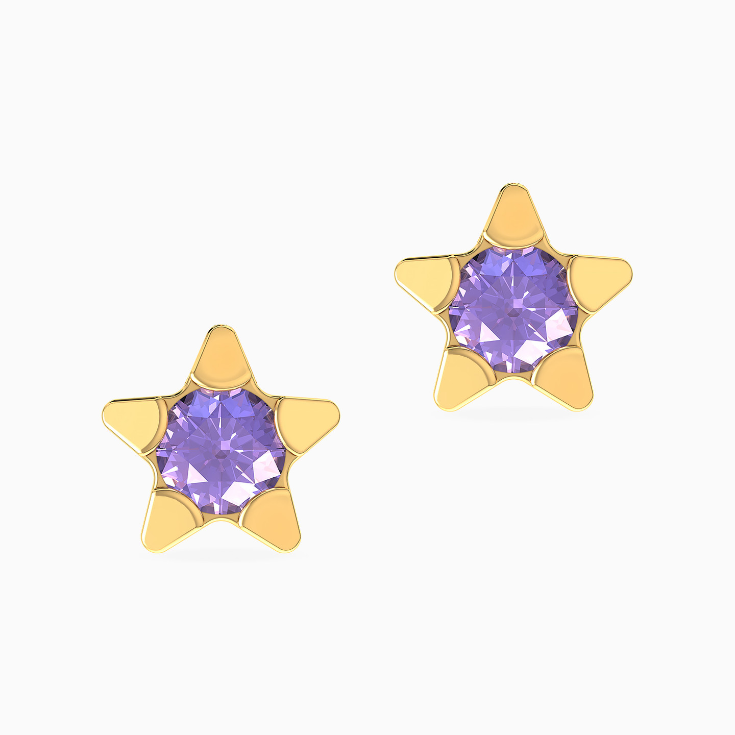 Star Shaped Colored Stones Stud Earrings in 18K Gold