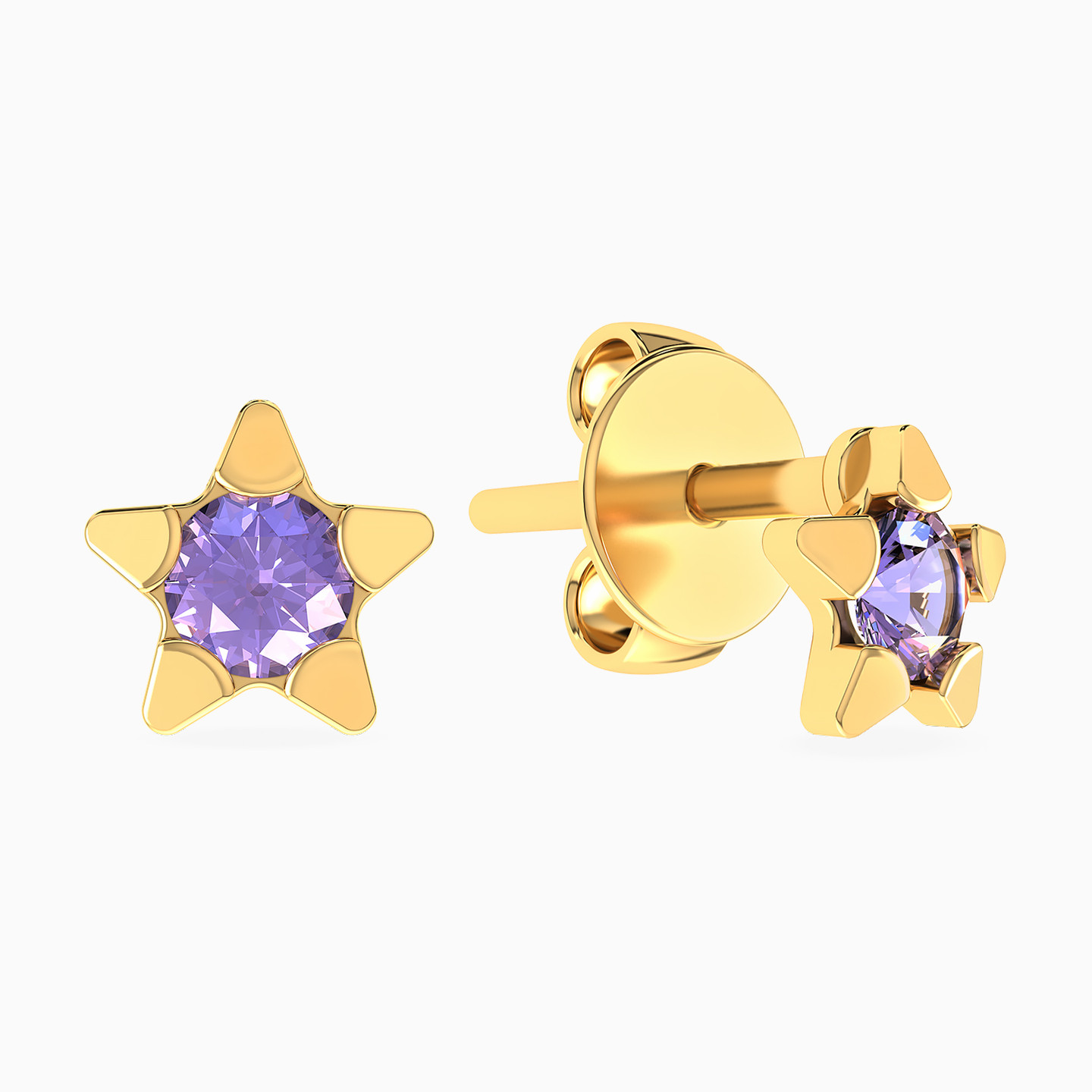 Star Shaped Colored Stones Stud Earrings in 18K Gold - 2