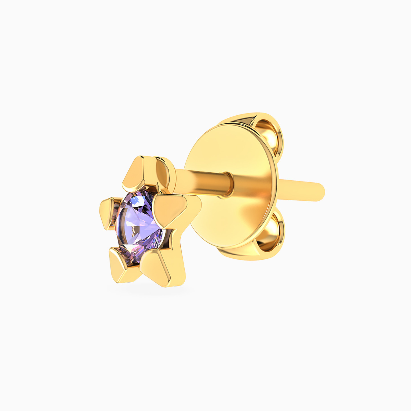 Star Shaped Colored Stones Stud Earrings in 18K Gold - 3