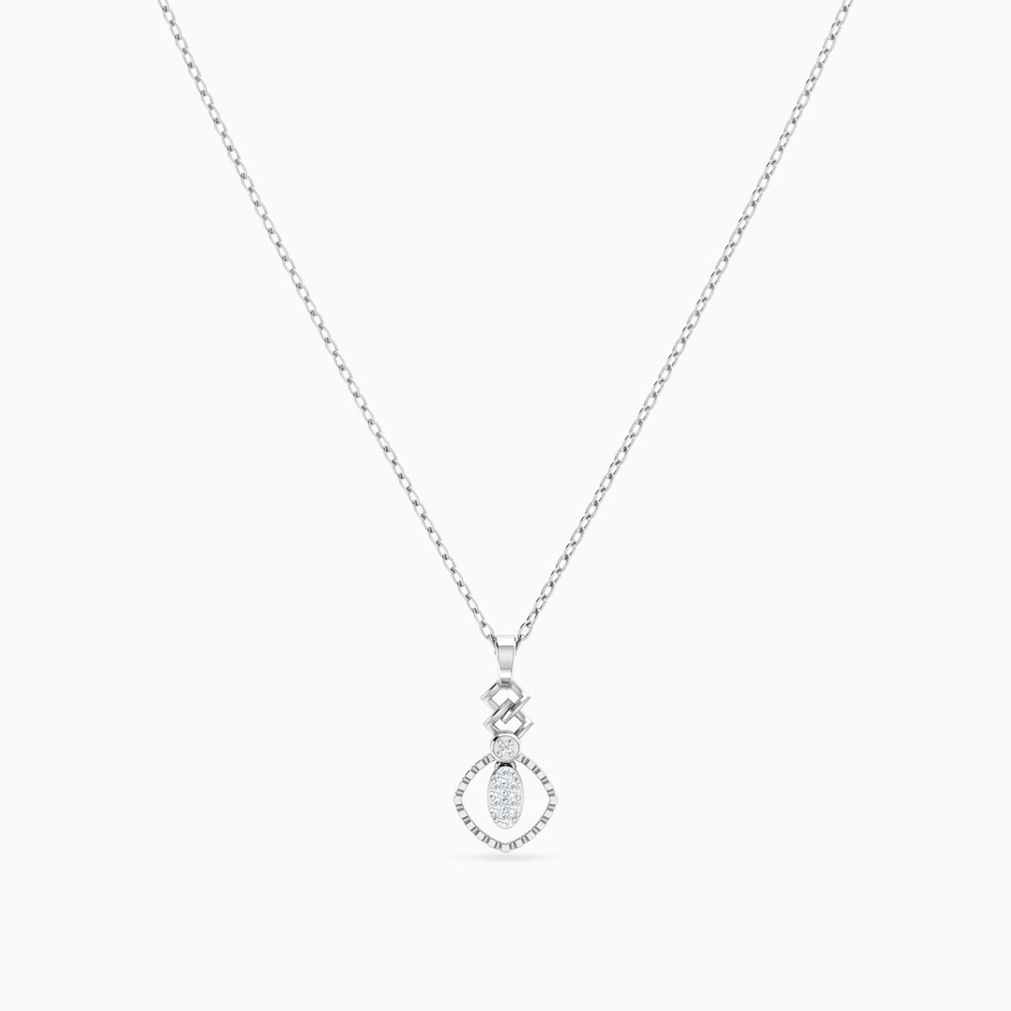 Square Diamond Necklace in 18K Gold - 3 Square Diamond Necklace in 18K Gold - 3