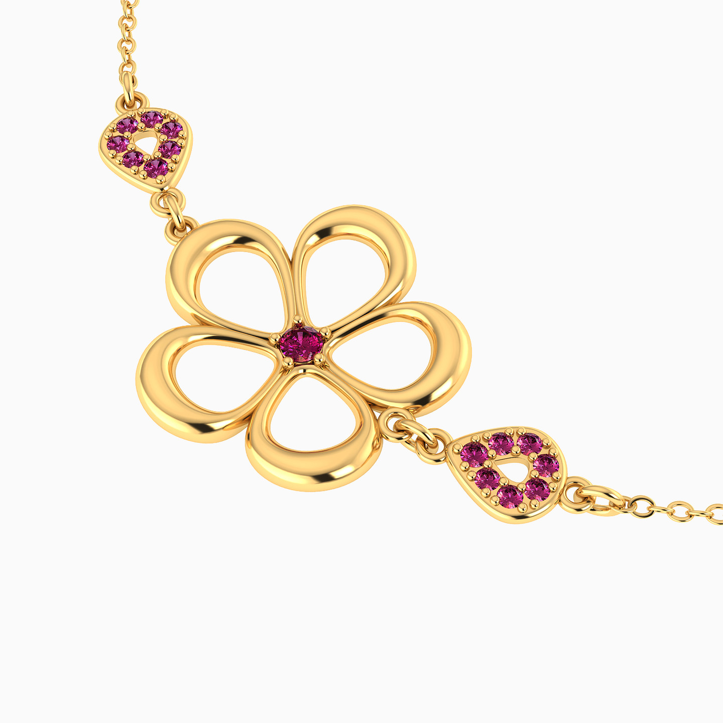 Flower Shaped Colored Stones Chain Bracelet in 18K Gold - 3