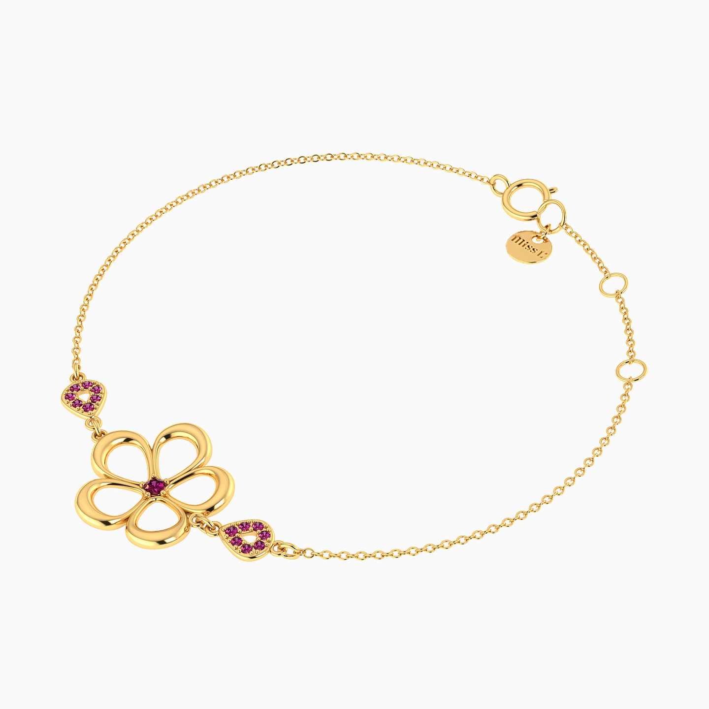 Flower Shaped Colored Stones Chain Bracelet in 18K Gold - 2