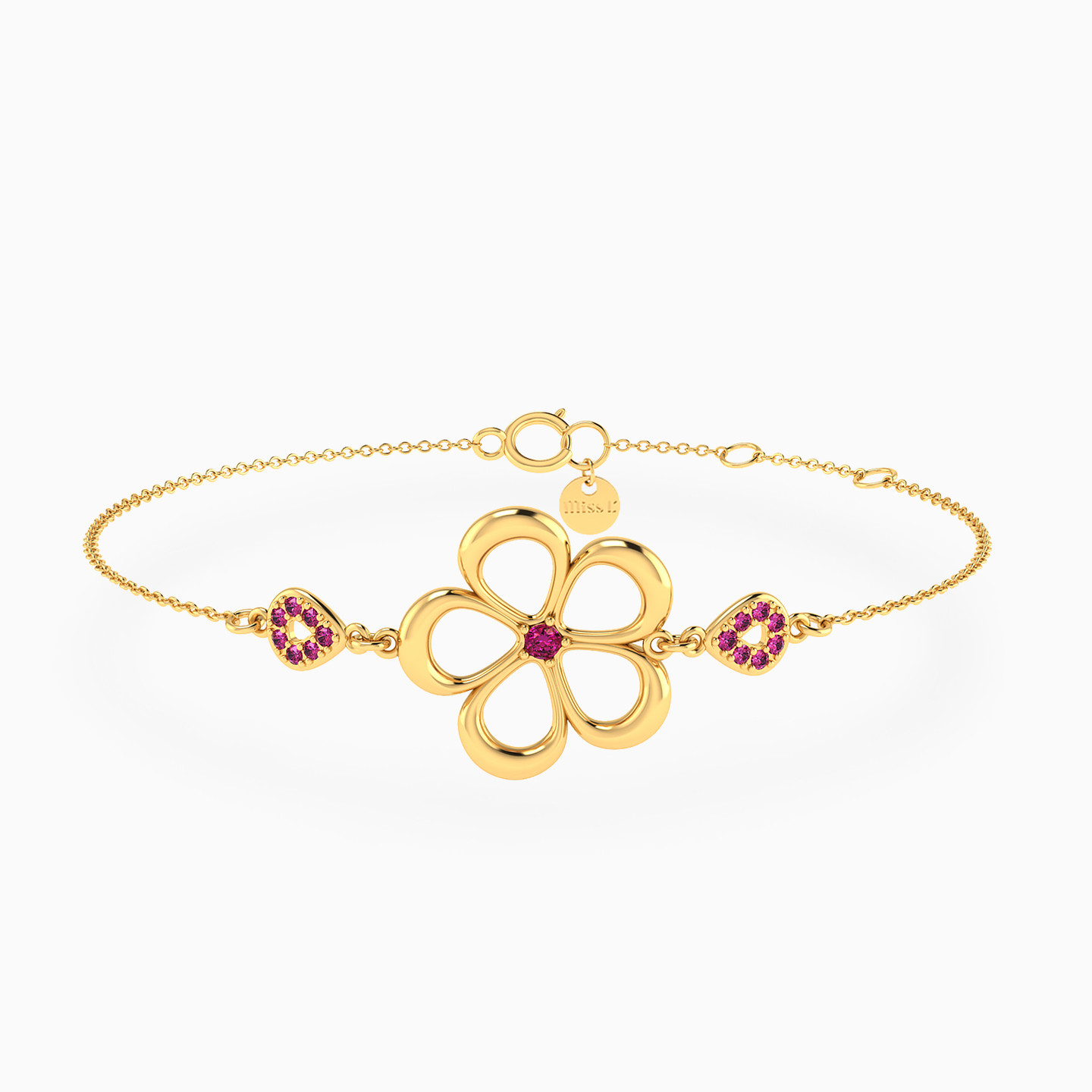 Flower Shaped Rose Stone Chain Bracelet in 18K Gold