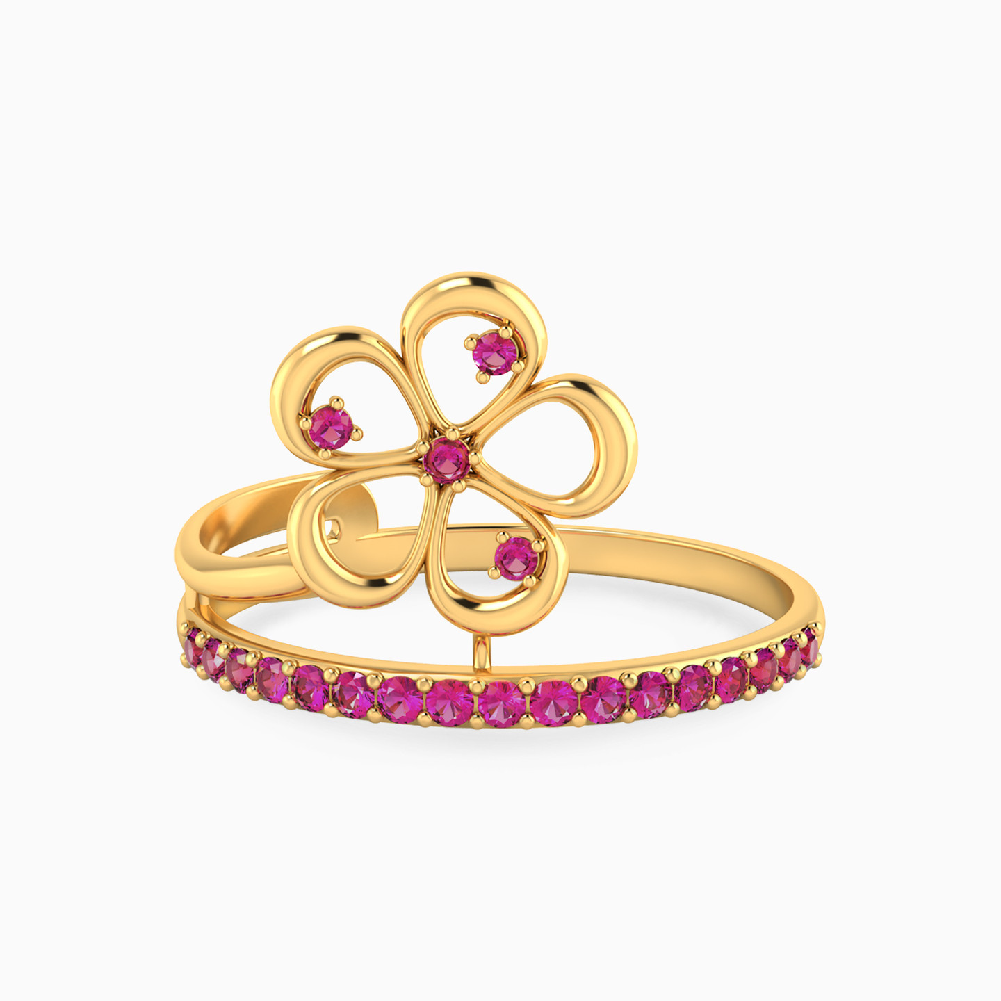 Flower Shaped Colored Stones Statement Ring in 18K Gold
