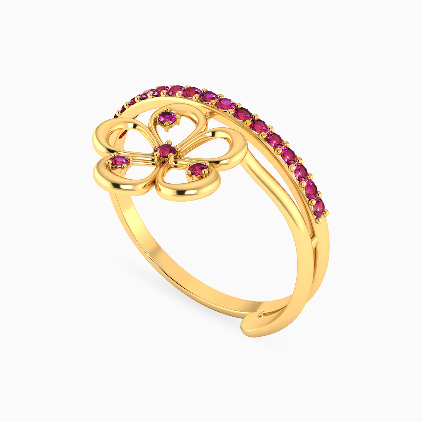 Flower Shaped Rose Stone Statement Ring in 18K Gold - 2 Flower Shaped Rose Stone Statement Ring in 18K Gold - 2