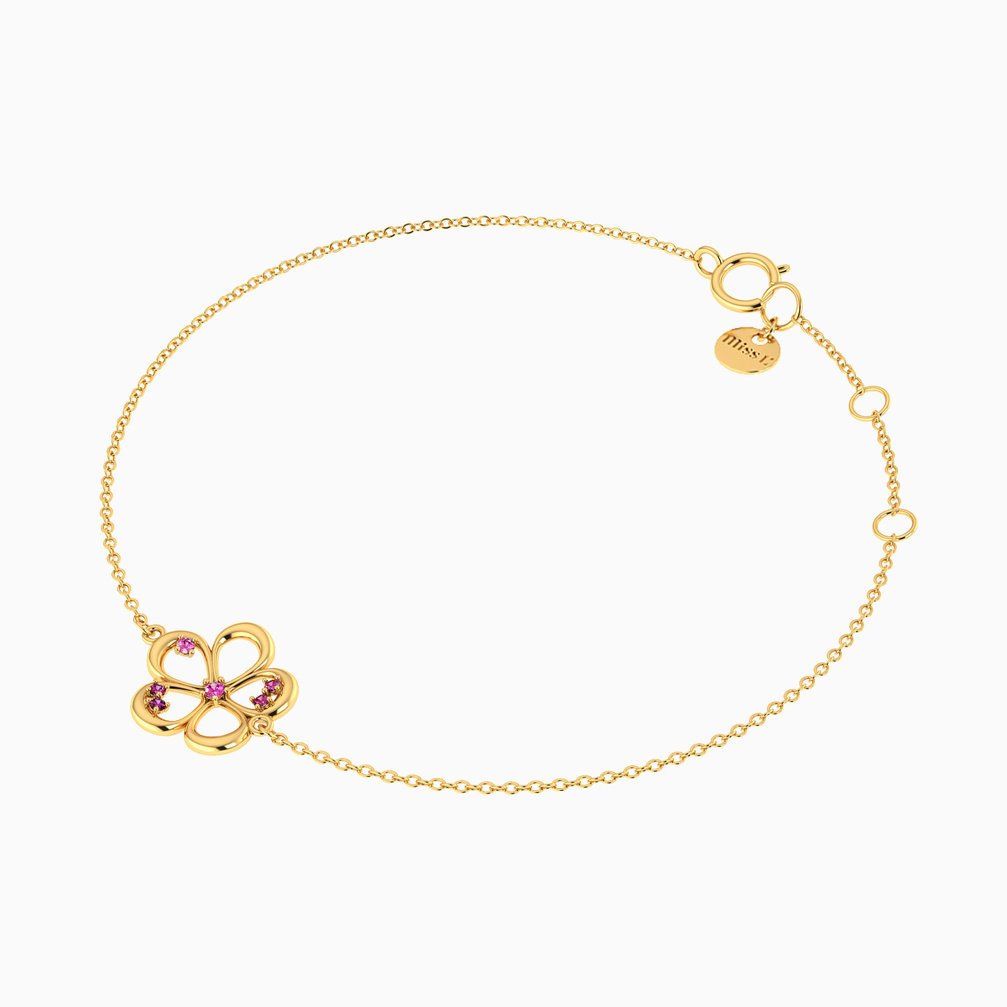 Flower Shaped Rose Stone Chain Bracelet in 18K Gold - 2 Flower Shaped Rose Stone Chain Bracelet in 18K Gold - 2