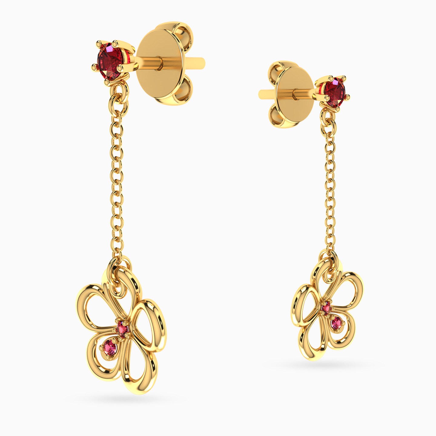 Flower Shaped Colored Stones Drop Earrings in 18K Gold - 3