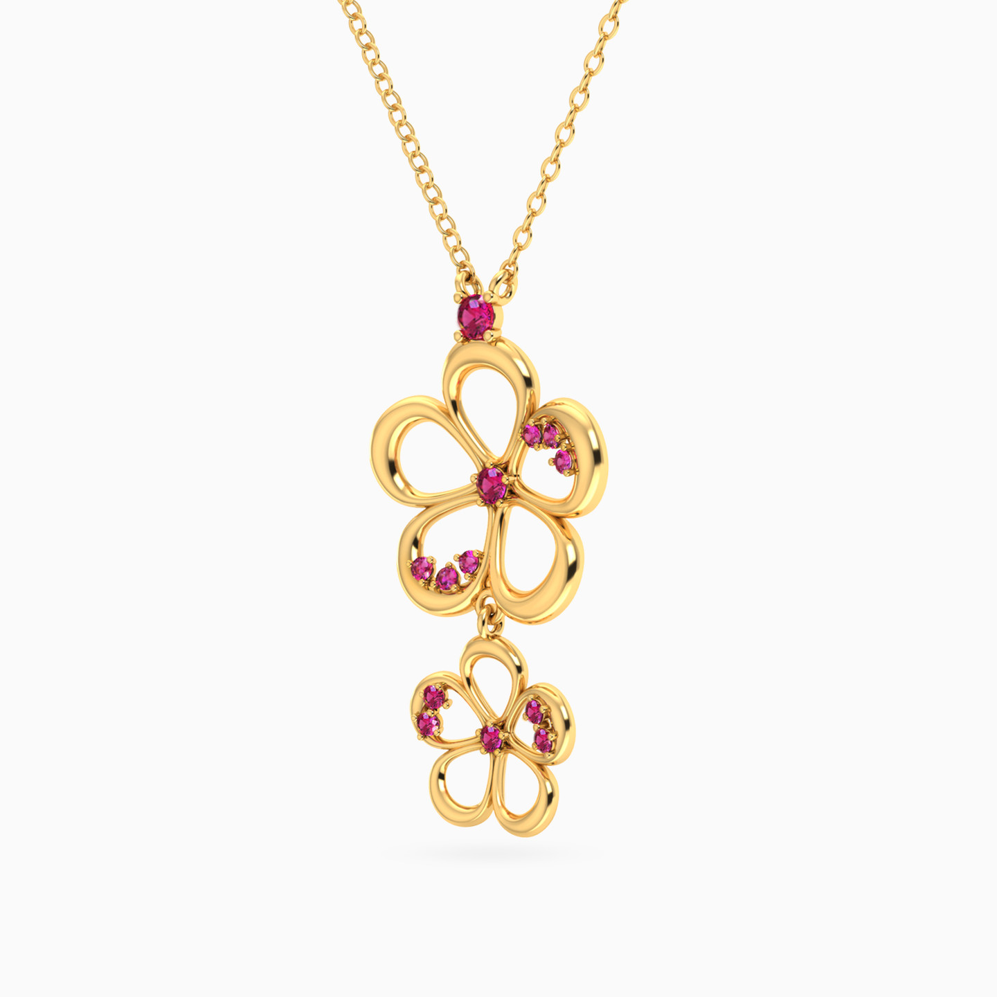 Flower Shaped Colored Stones Pendant with 18K Gold Chain - 2