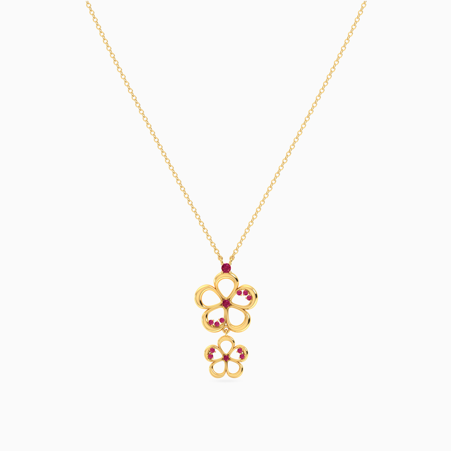 Flower Shaped Colored Stones Pendant with 18K Gold Chain - 3