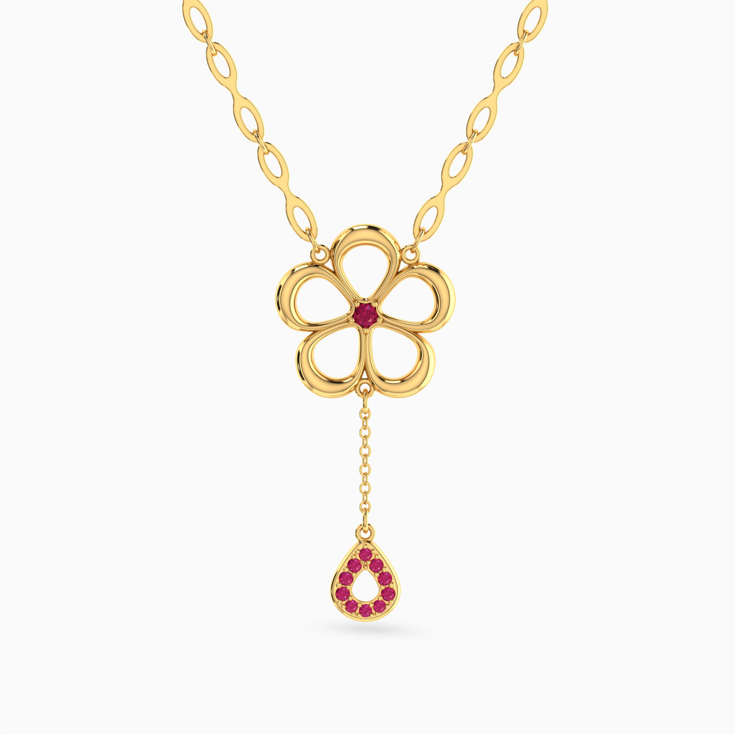 Flower Shaped Colored Stones Pendant with 18K Gold Chain