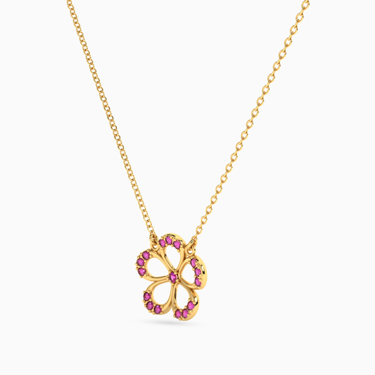 Flower Shaped Colored Stones Pendant with 18K Gold Chain - 2