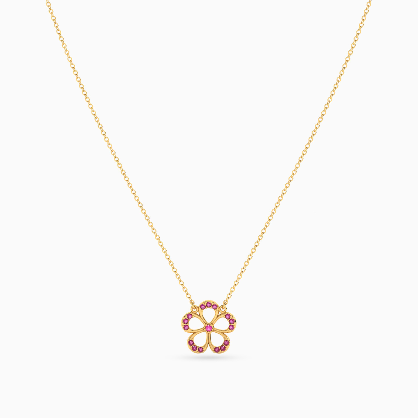 Flower Shaped Colored Stones Pendant with 18K Gold Chain - 3