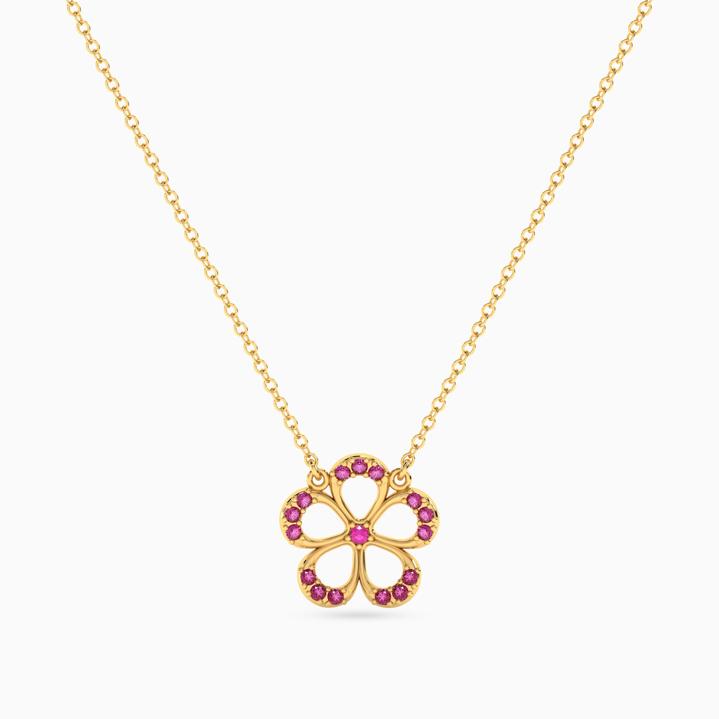 Flower Shaped Colored Stones Pendant with 18K Gold Chain