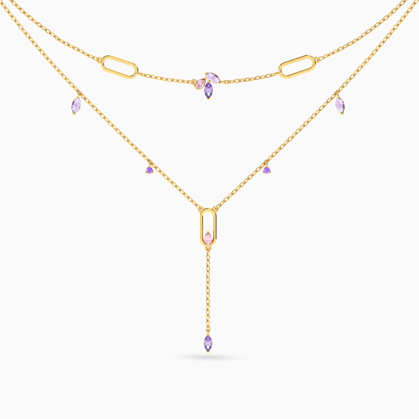 Multishaped Purple Stone Layered Necklace in 18K Gold Multishaped Purple Stone Layered Necklace in 18K Gold