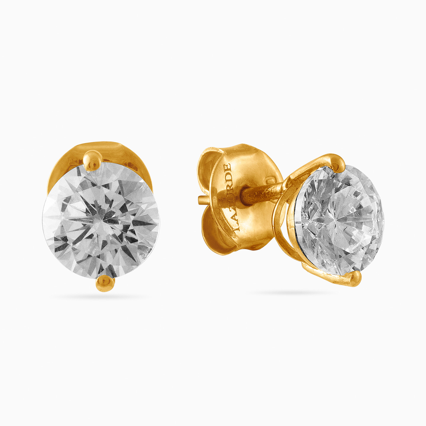 18K Gold Cubic Zirconia Stud Earrings - 2