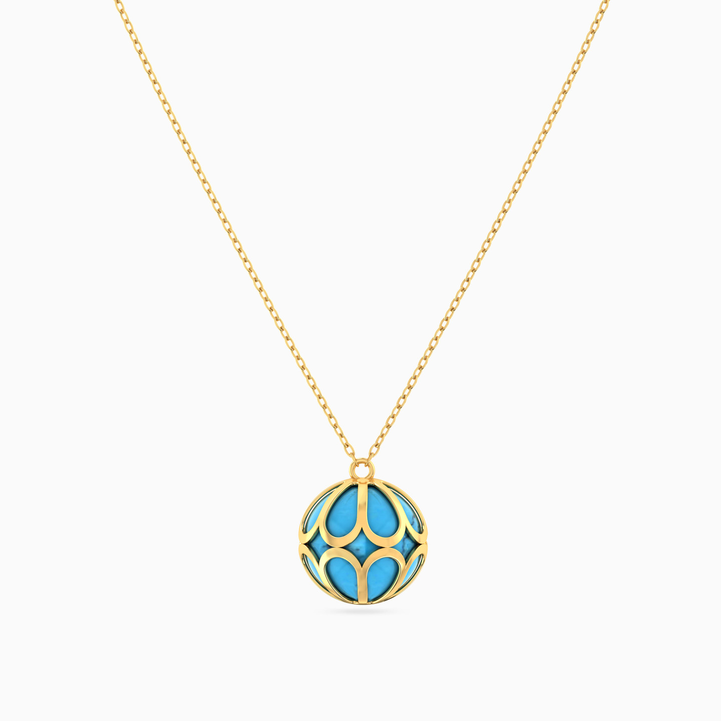 Sphere Shaped Colored Stones Pendant with 18K Gold Chain - 3