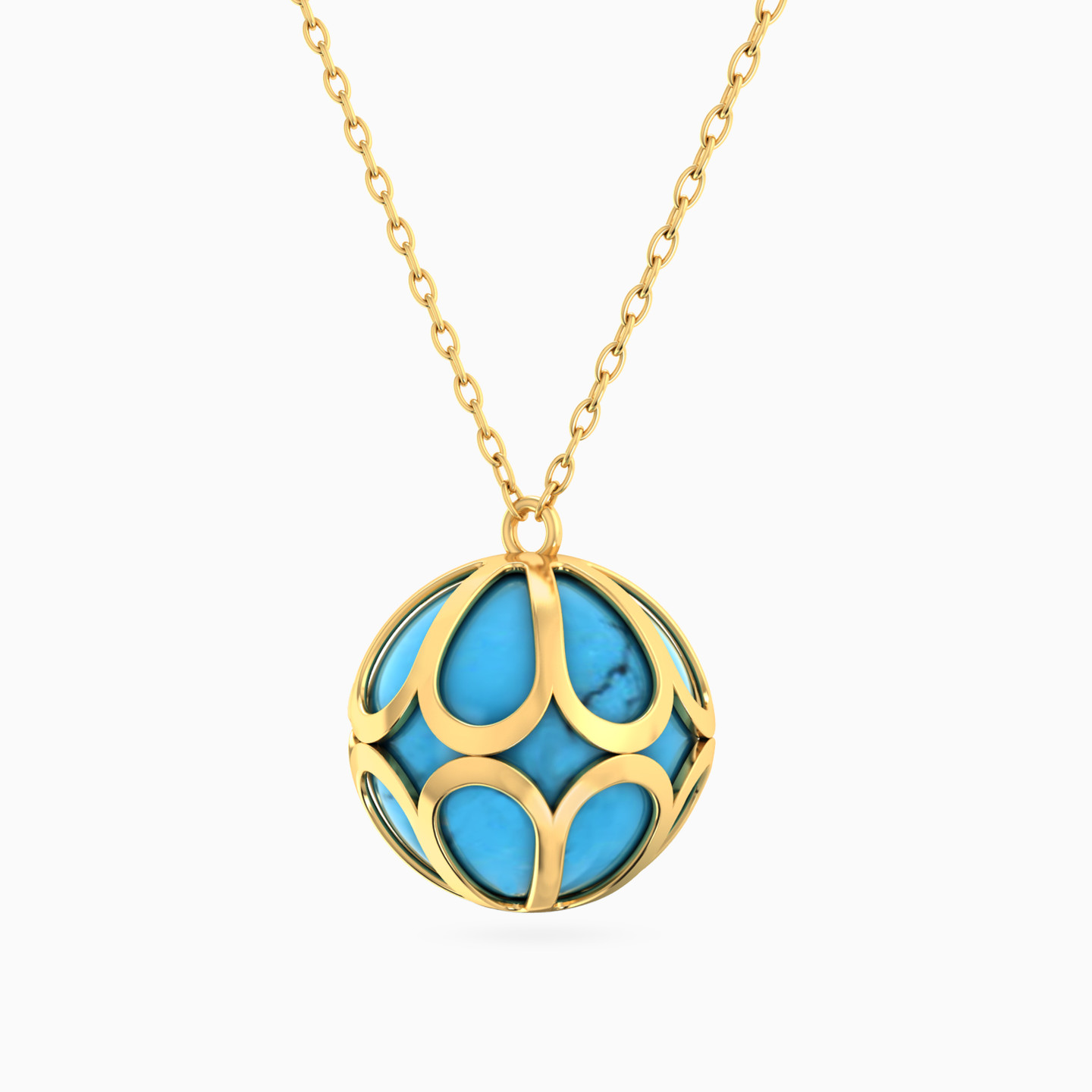 Sphere Shaped Colored Stones Pendant with 18K Gold Chain - 2