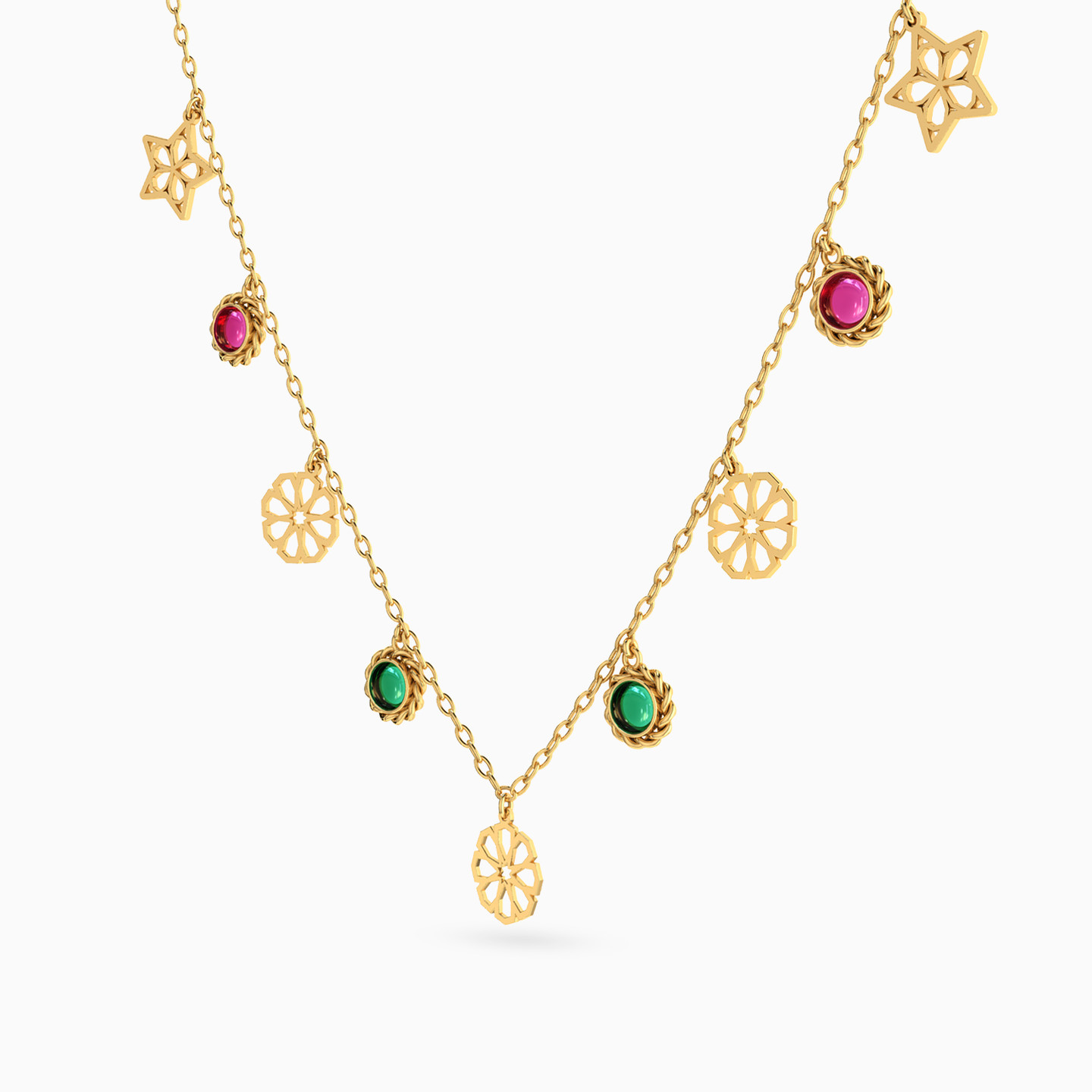 Multi-shaped Colored Stones Charms Necklace with 18K Gold Chain - 2