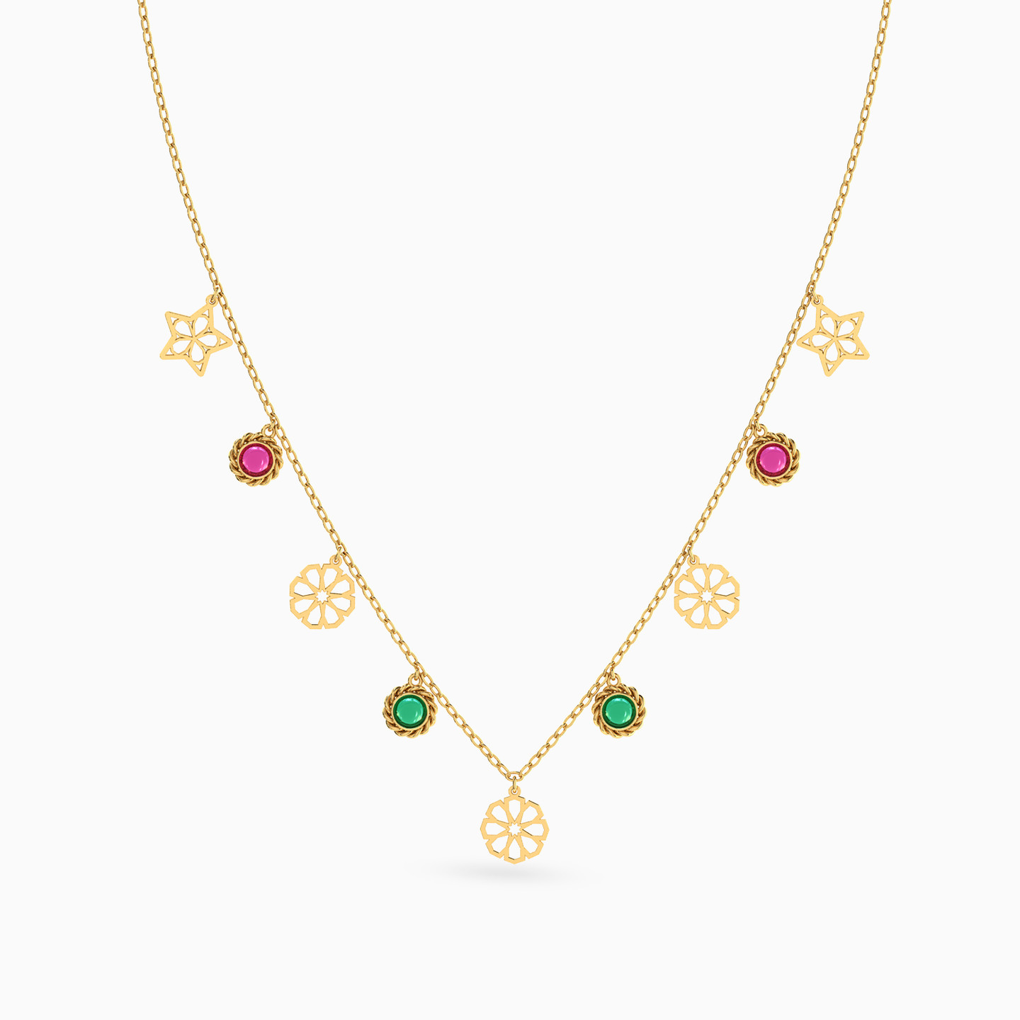 Multi-shaped Colored Stones Charms Necklace with 18K Gold Chain - 3