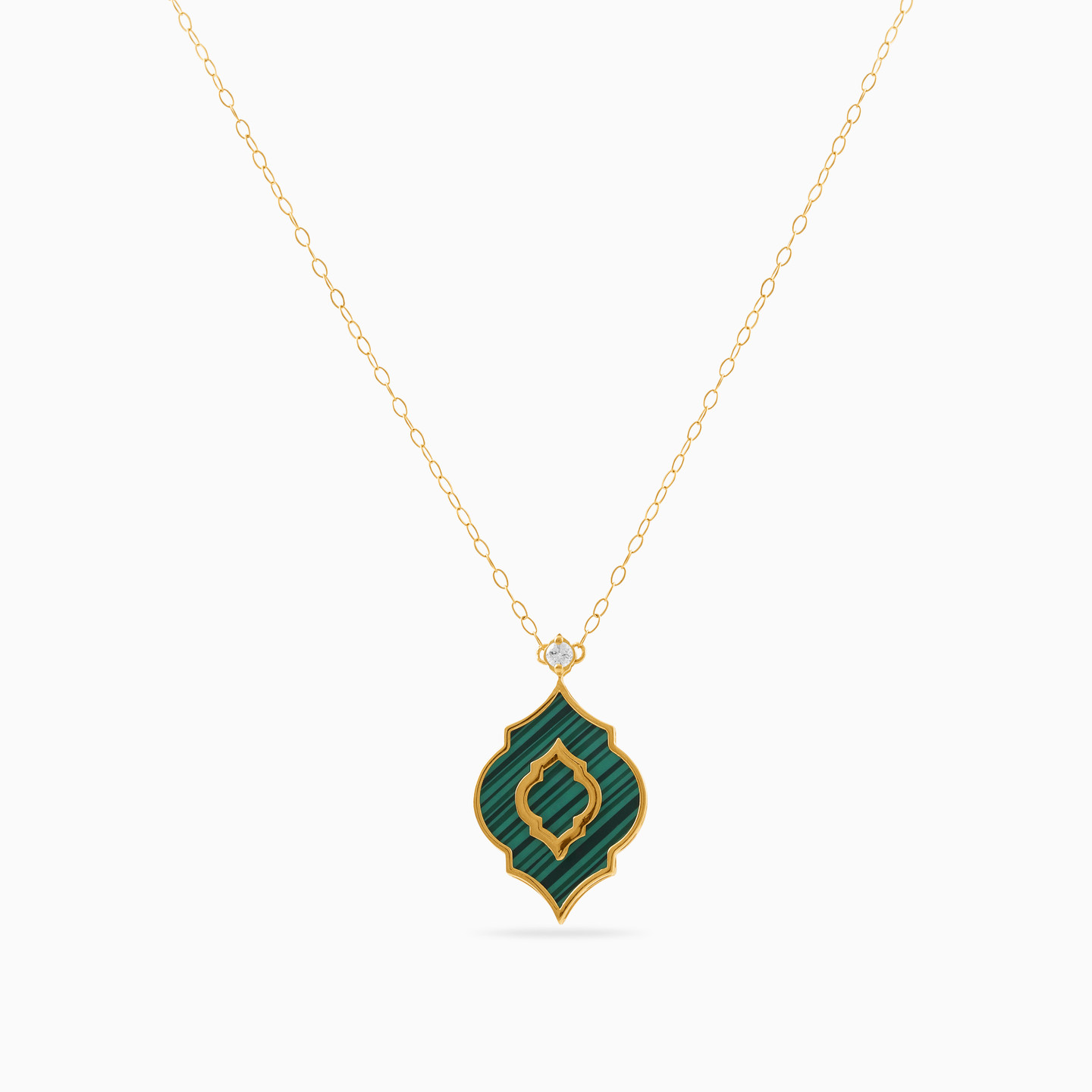 Arabesque Shaped Diamonds & Colored Stones Pendant with 18K Gold Chain - 3