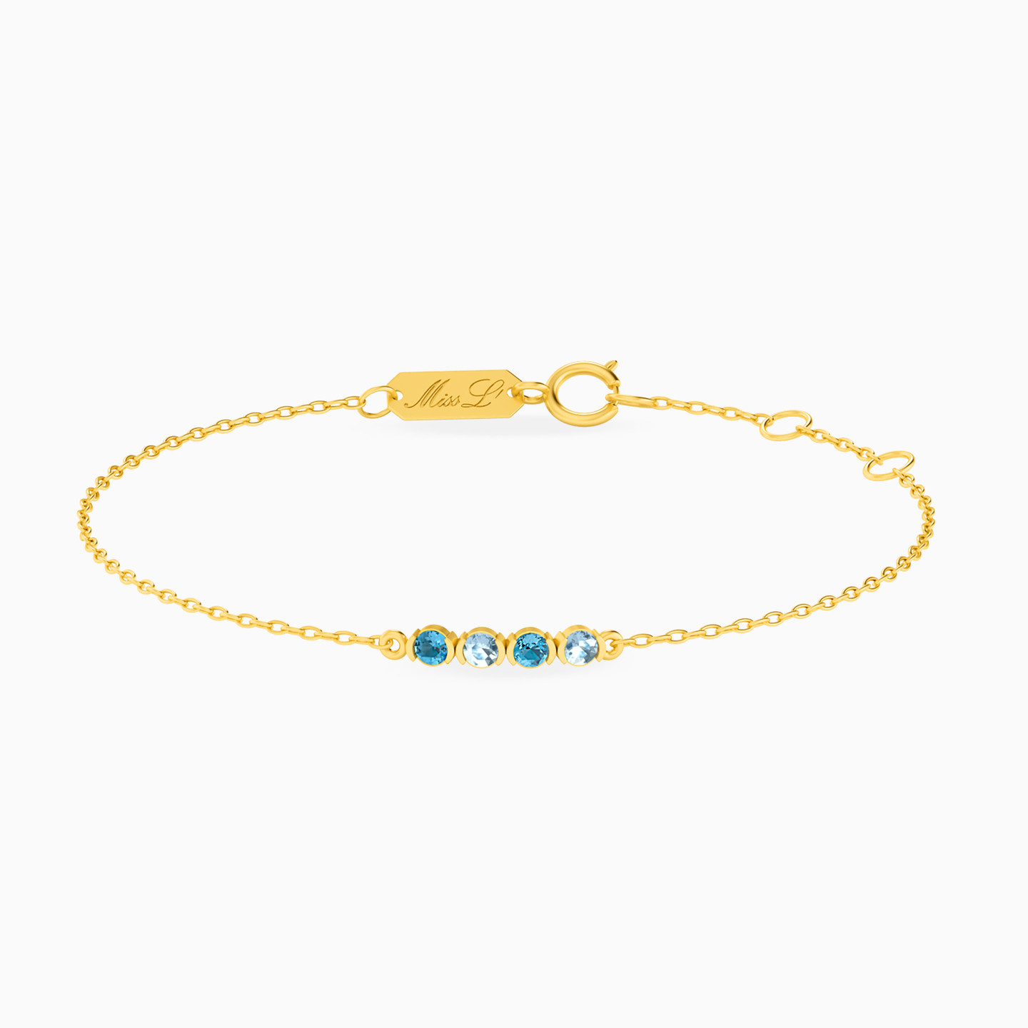 18K Gold Colored Stones Chain Bracelet