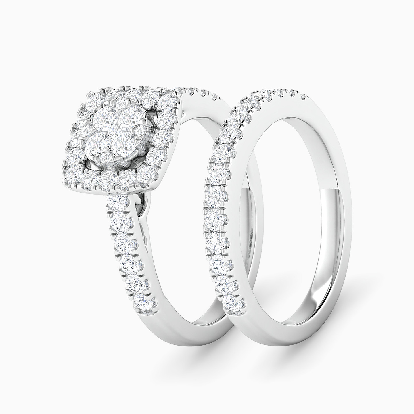 Square Diamond Twin Rings in 18K Gold - 2 Square Diamond Twin Rings in 18K Gold - 2