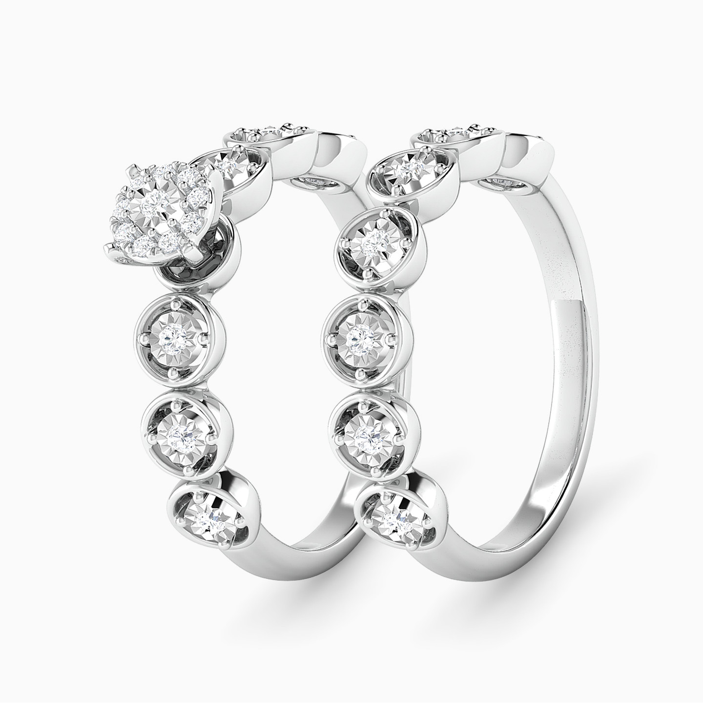 خاتم توينز ذهب شكل قطرة عيار 18 قيراط مزين بالألماس - 2 خاتم توينز ذهب شكل قطرة عيار 18 قيراط مزين بالألماس - 2