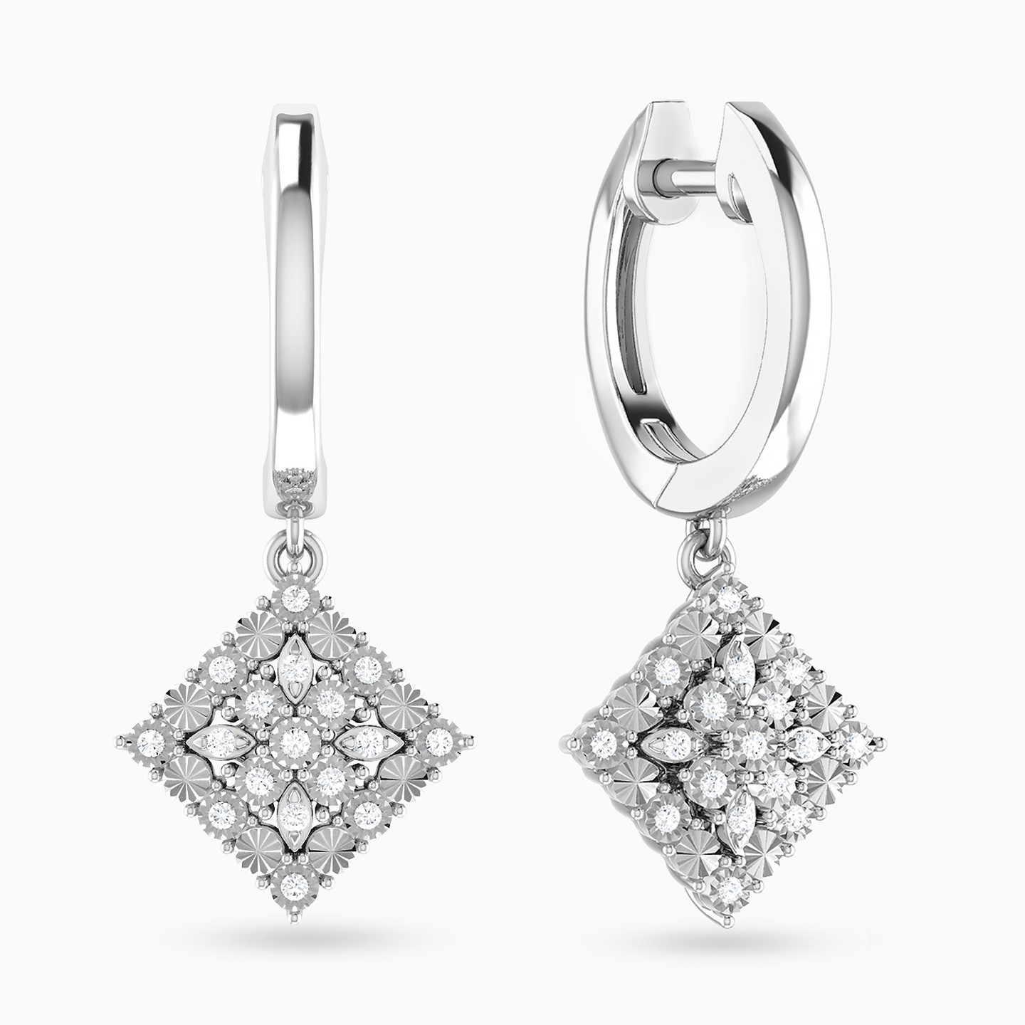 Square Diamond Drop Earrings in 18K Gold - 2 Square Diamond Drop Earrings in 18K Gold - 2