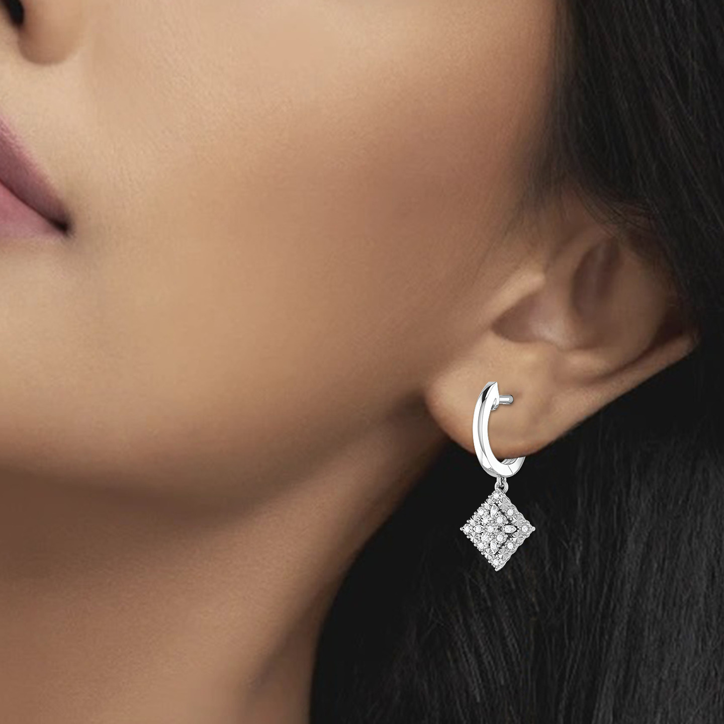 Square Diamond Drop Earrings in 18K Gold - 3 Square Diamond Drop Earrings in 18K Gold - 3