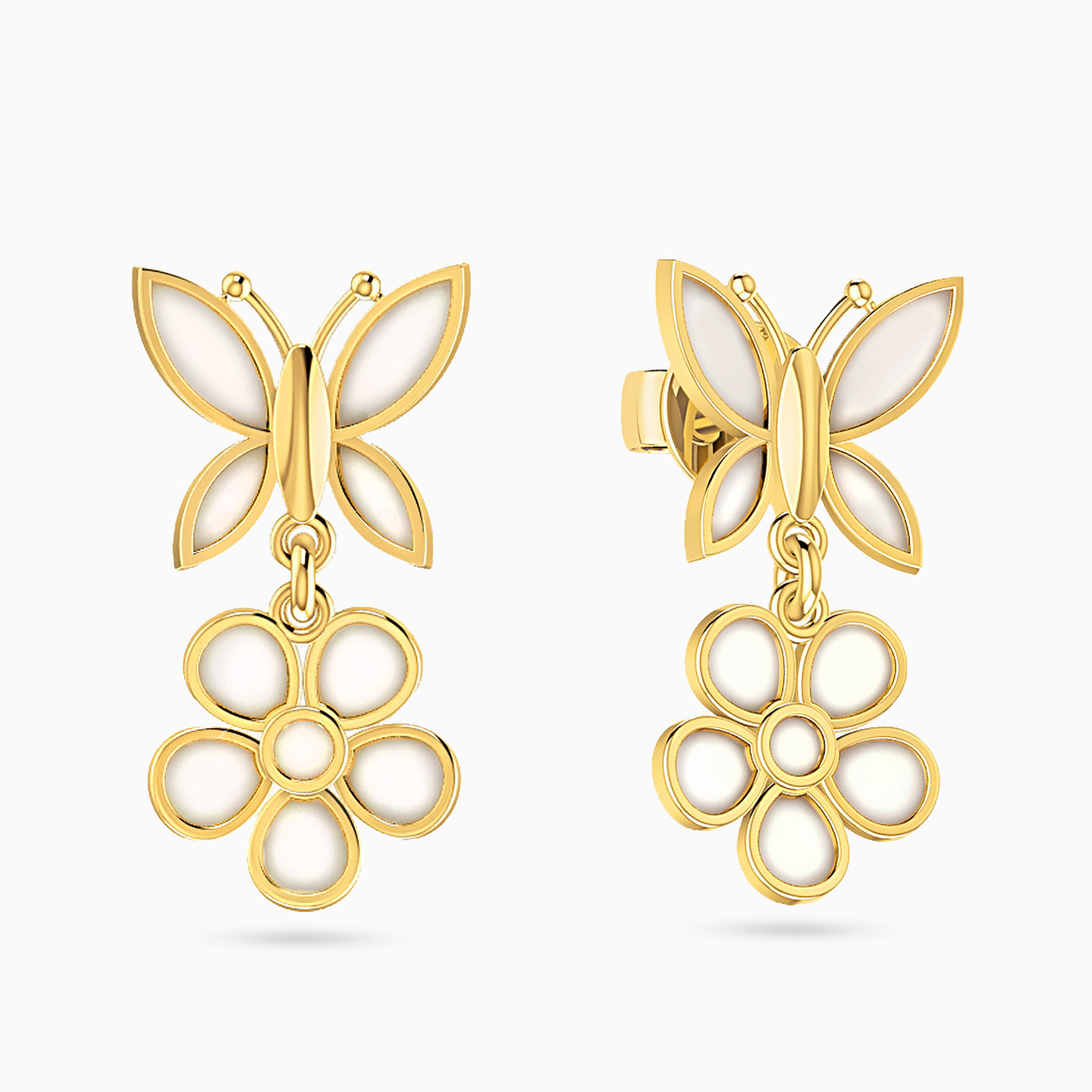 18K Gold Colored Stones Stud Earrings - 2