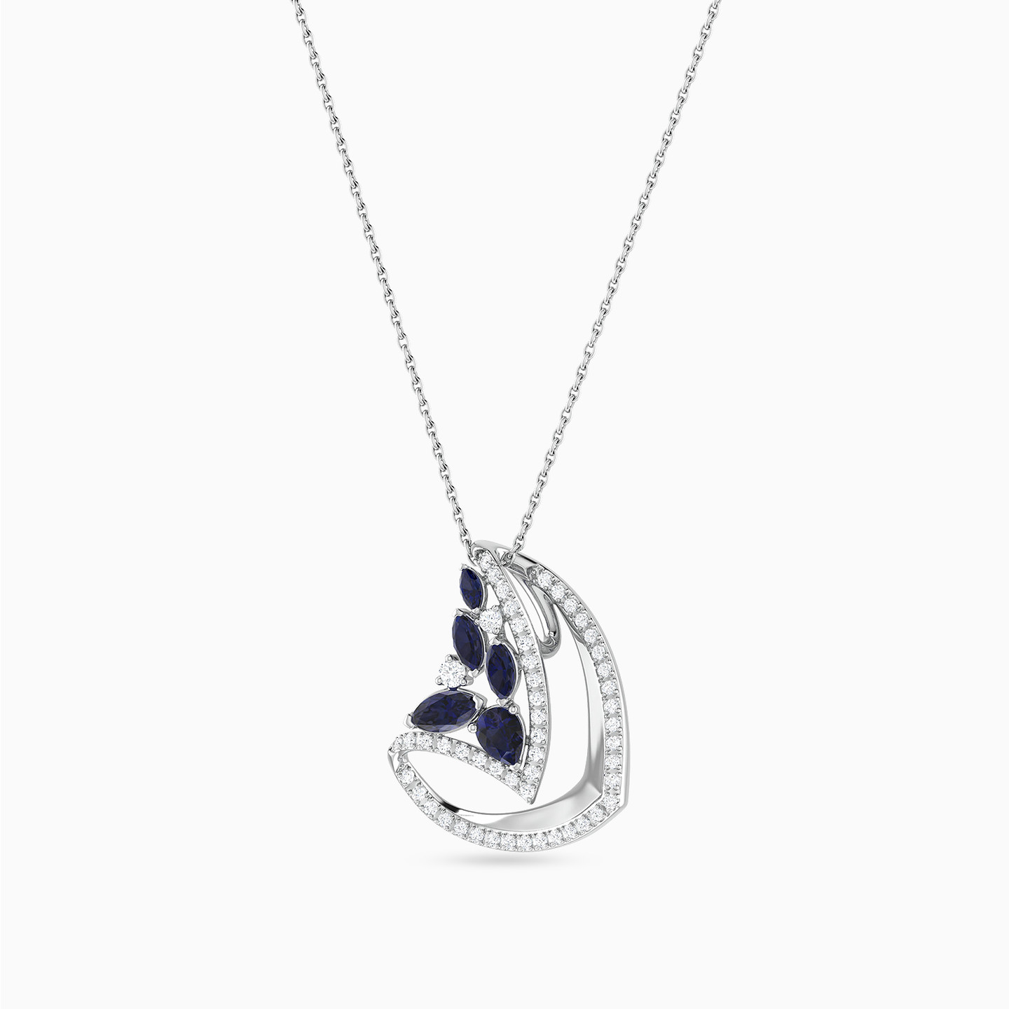 Multi-shaped Diamond & Blue Stone Pendant in 18K Gold - 3 Multi-shaped Diamond & Blue Stone Pendant in 18K Gold - 3