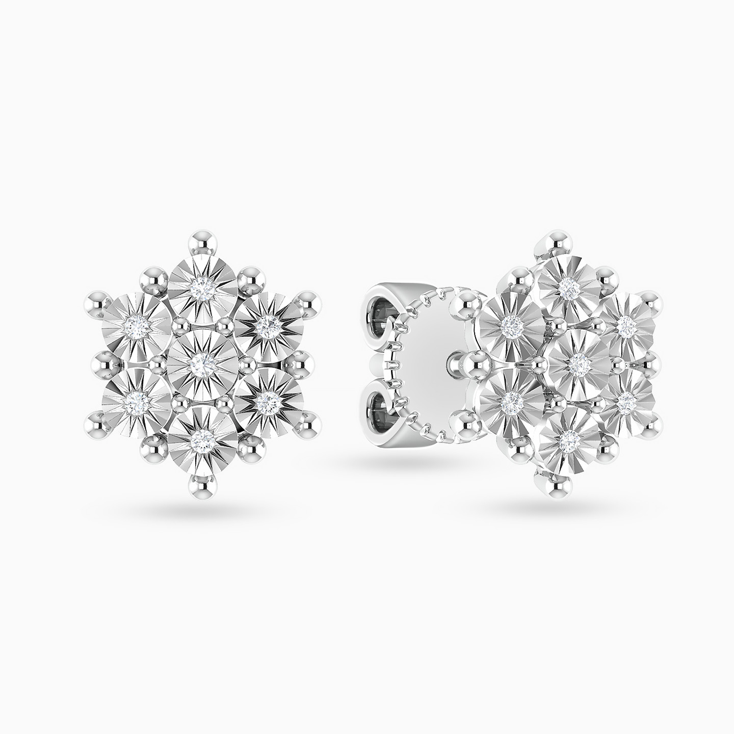 أقراط صغيرة ذهب دائرية عيار 18 قيراط مزينة بالألماس   - 3