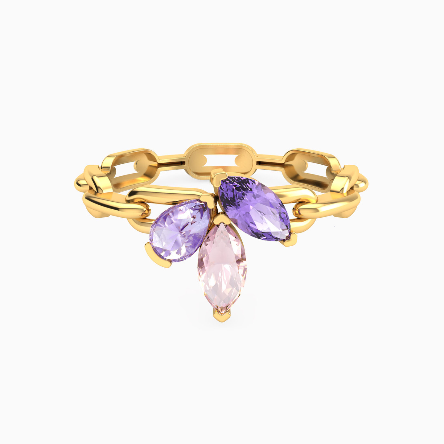 18K Gold Colored Stones Statement Ring