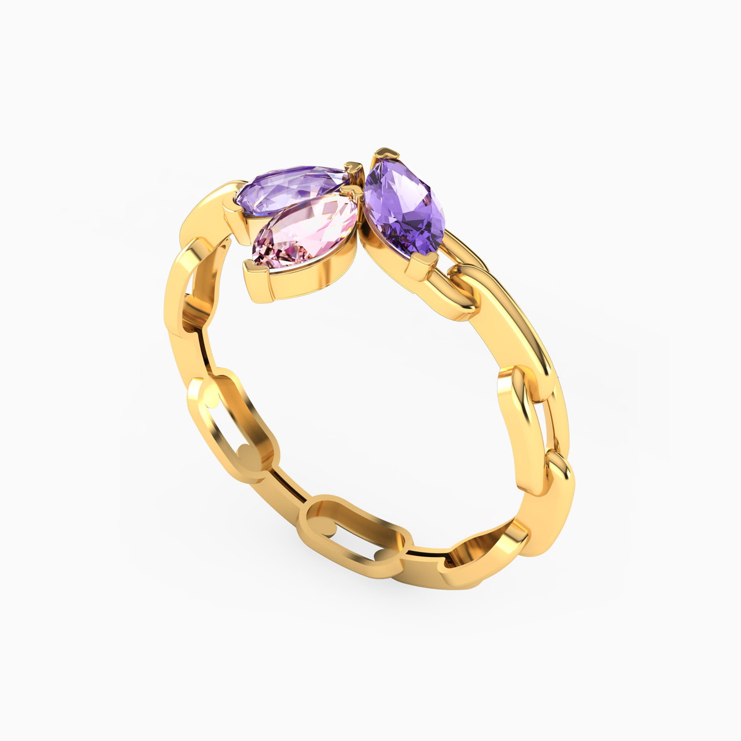 18K Gold Colored Stones Statement Ring - 2