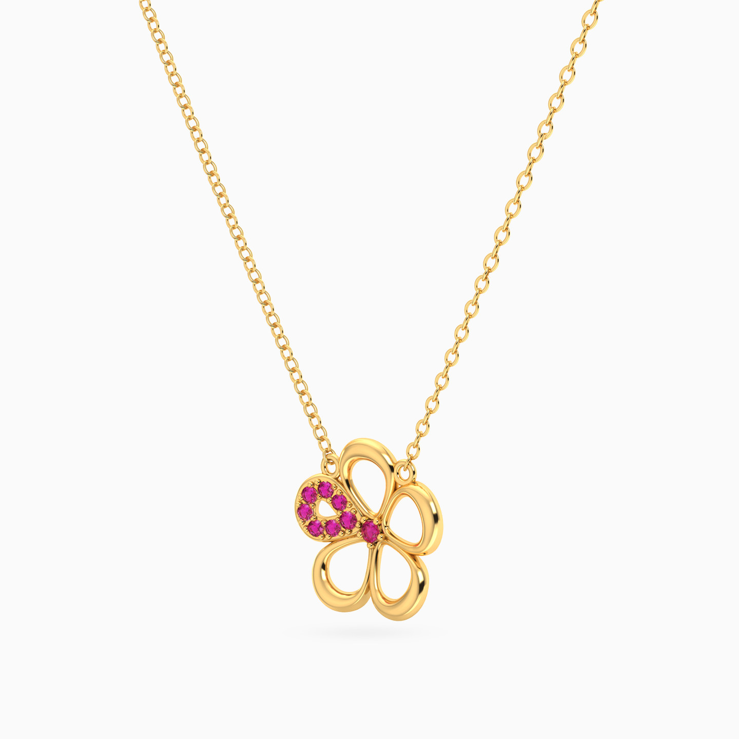 Flower Shaped Colored Stones Pendant with 18K Gold Chain - 2