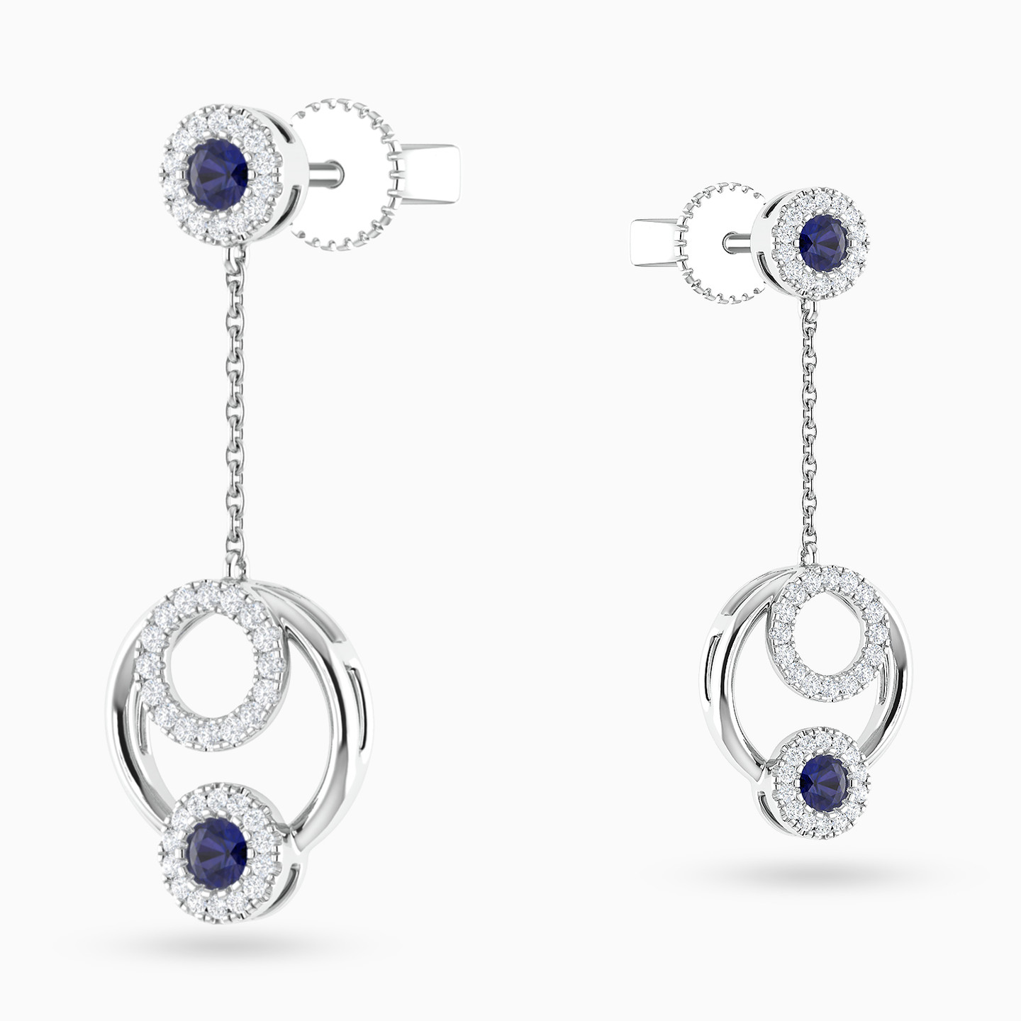 Circle Diamond & Blue Stone Drop Earrings in 18K Gold - 4 Circle Diamond & Blue Stone Drop Earrings in 18K Gold - 4