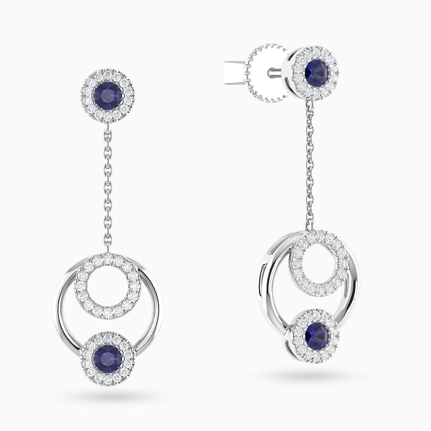 Circle Diamond & Blue Stone Drop Earrings in 18K Gold Circle Diamond & Blue Stone Drop Earrings in 18K Gold