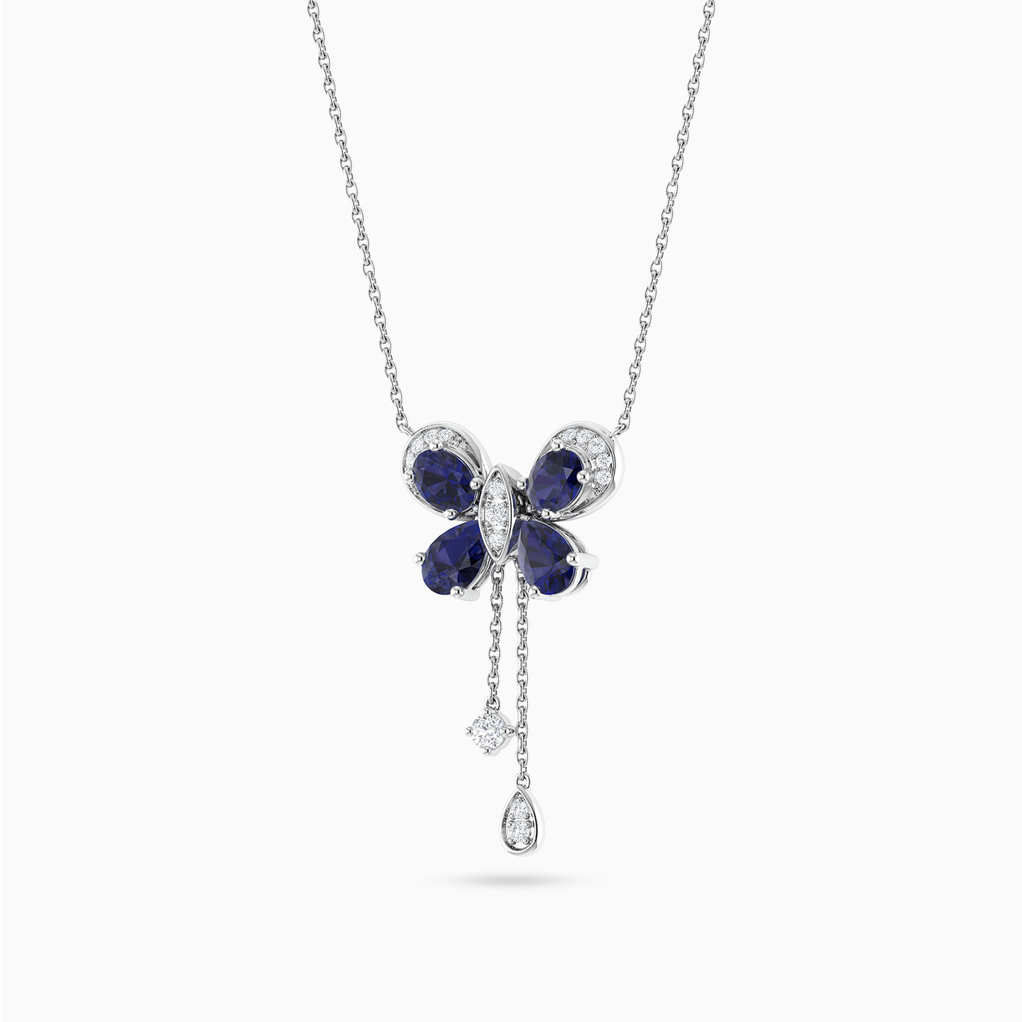 Butterfly Diamond & Blue Stone Necklace in 18K Gold - 3 Butterfly Diamond & Blue Stone Necklace in 18K Gold - 3